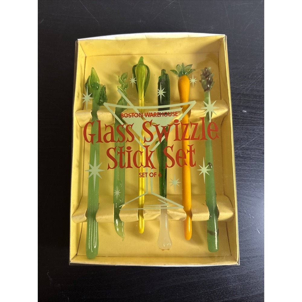 Boston Warehouse 2002 Retro Glass Swizzle Sticks Set Of 6 Vegetables - Picture 1 of 3